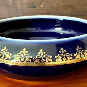VTG LIMOGES FRANCE Porcelain Trinket Bowl Cobalt Blue and Gold